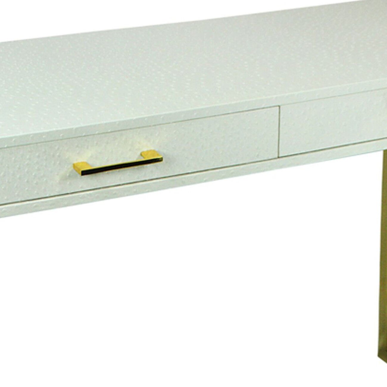 Rectangular Wood and Metal Console Table with 2 Drawers, White and Gold