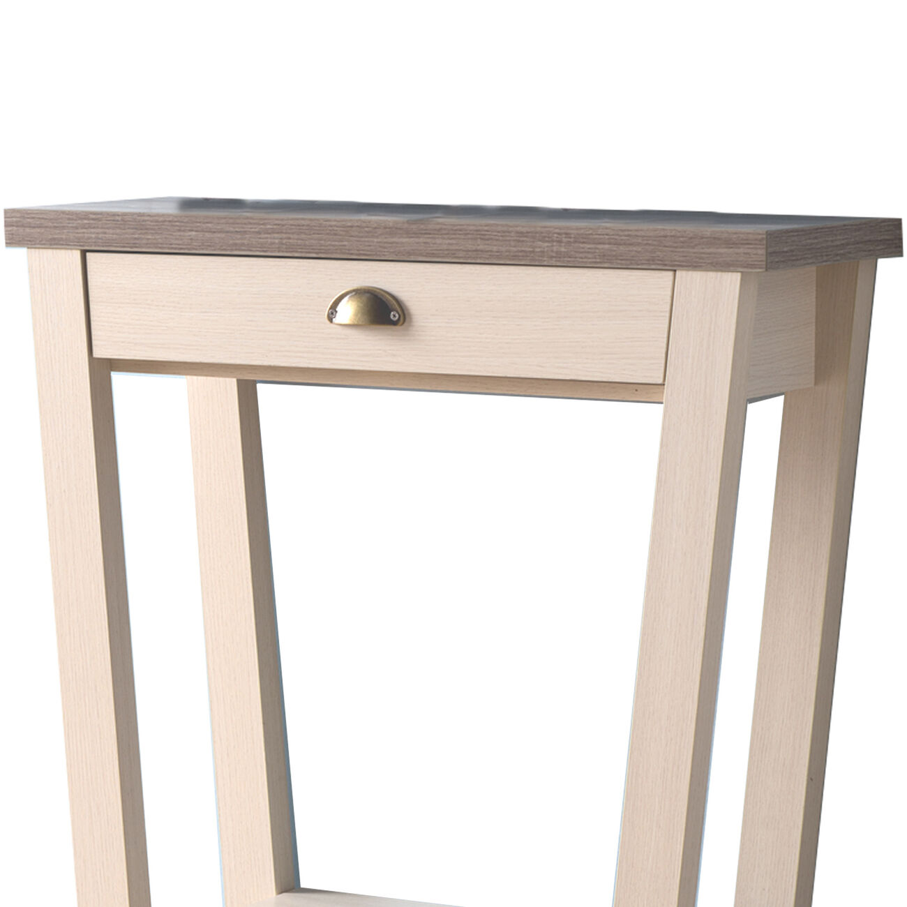 Wooden Console Table with 1 Drawer and Slanted Legs, Brown and Off White