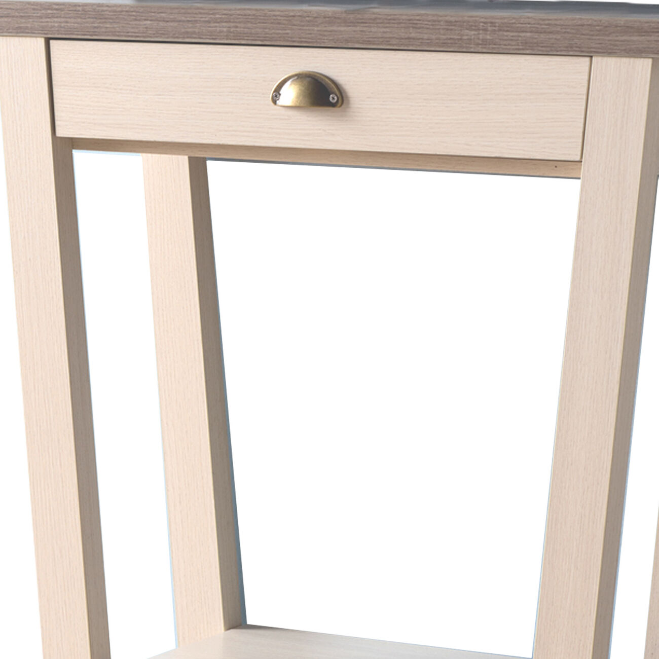 Wooden Console Table with 1 Drawer and Slanted Legs, Brown and Off White