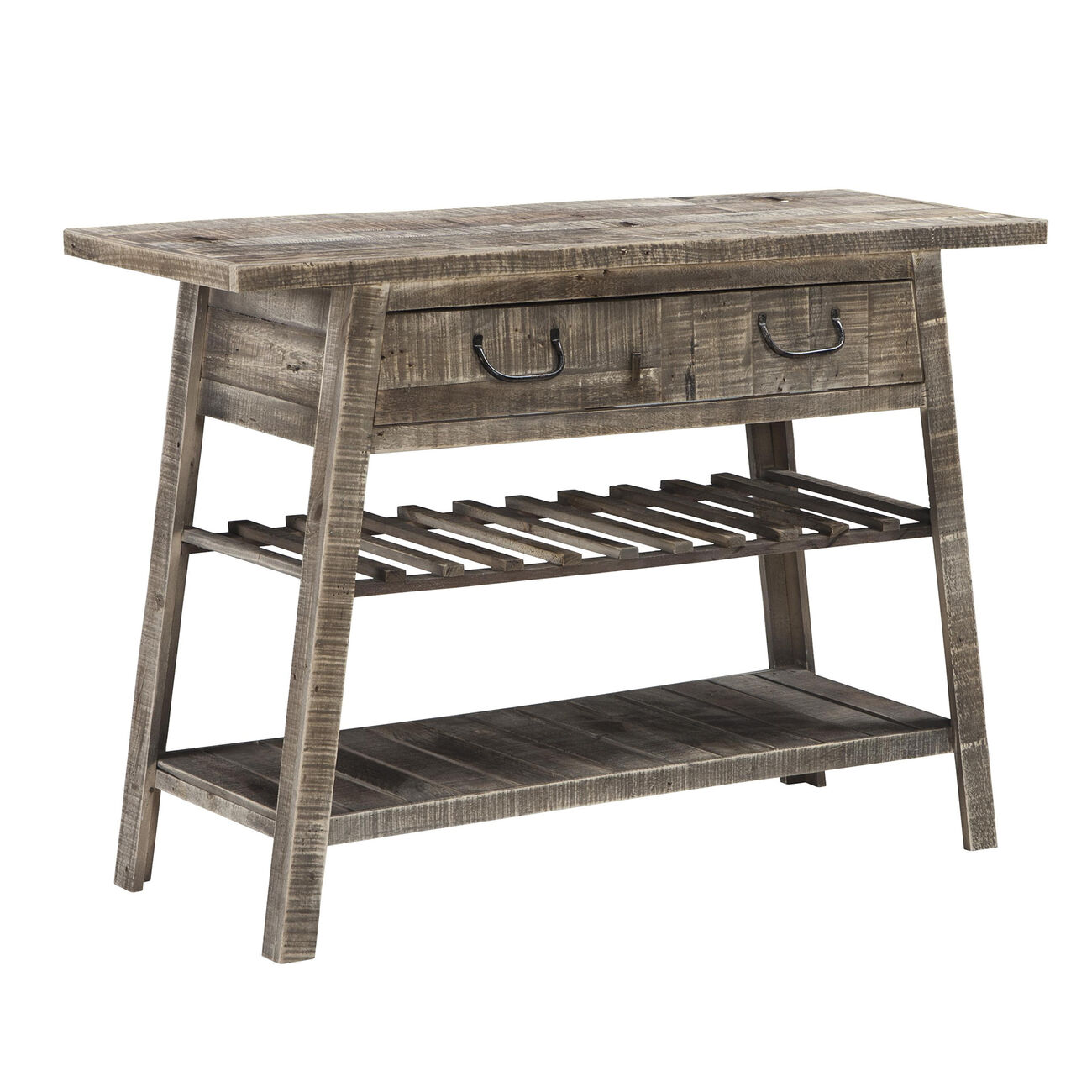 1 Drawer and 2 Shelves Reclaimed Wood Console Table with Angled Legs, Gray
