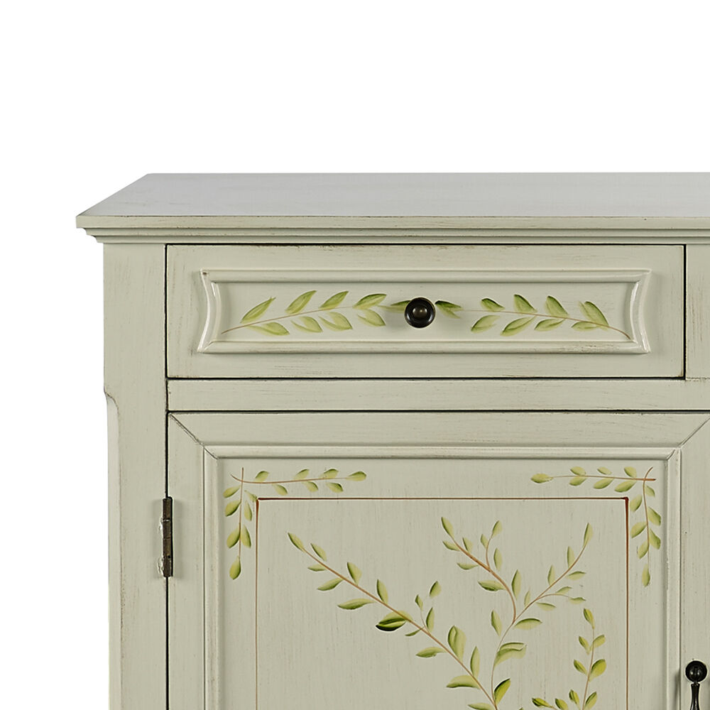 Wooden Hand Painted Console Table with 2 Doors and 2 Drawers, Antique White