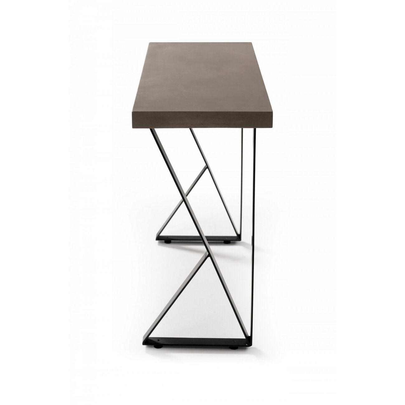 Rectangular Concrete Top Console Table with Metal Legs, Gray and Black