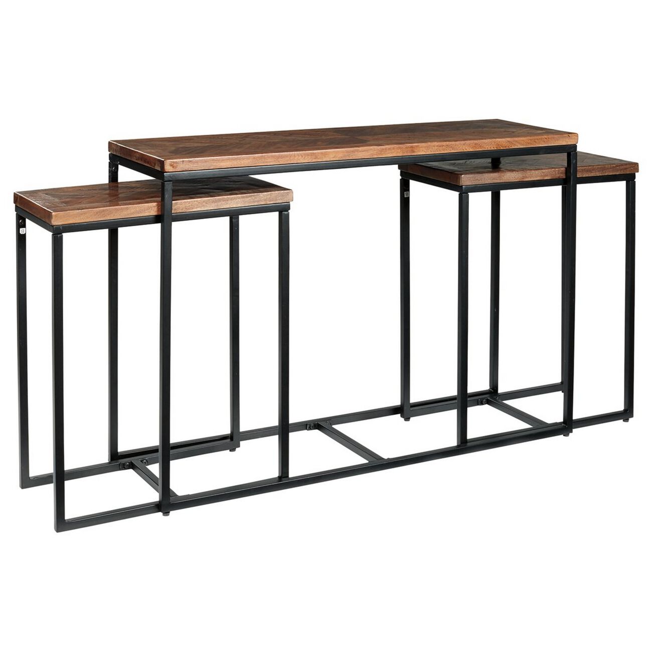 Wooden Nesting Console Table with Metal Frame Base,Set of 3,Black and Brown