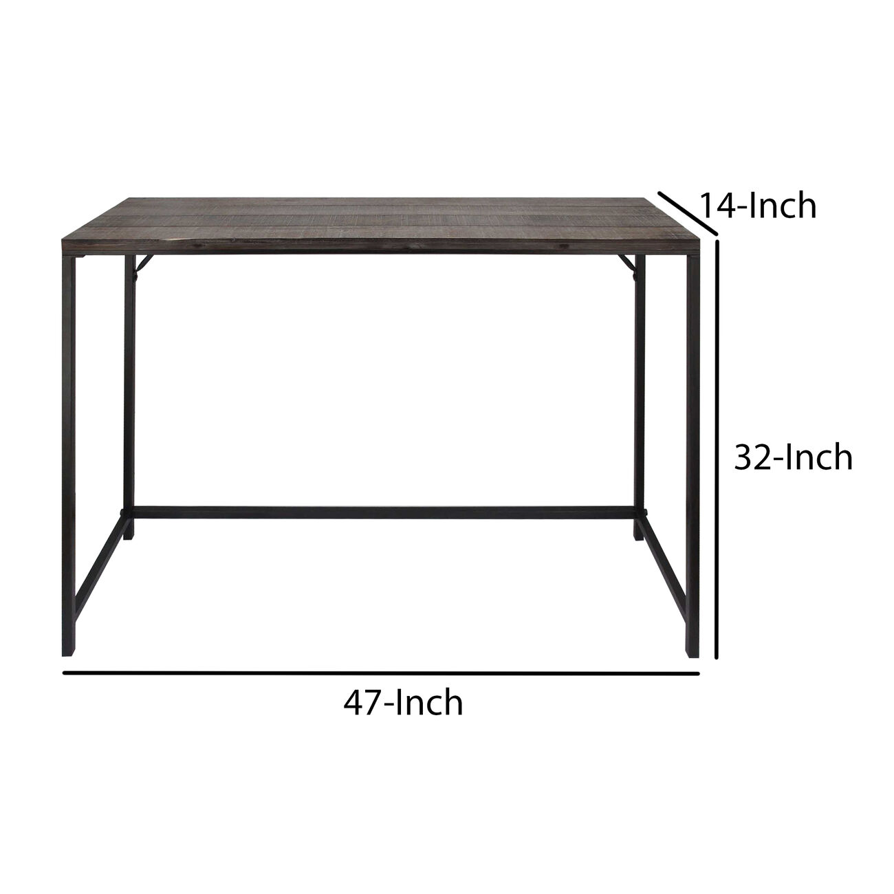 Rectangular Sofa Console Table with Plank Tabletop and Metal Base, Brown and Black