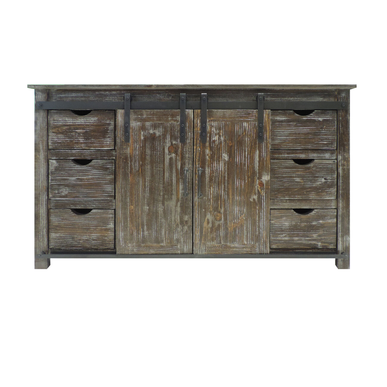 70 Inch Wooden Console with Barn Style Sliding Door Storage,Distressed Brown
