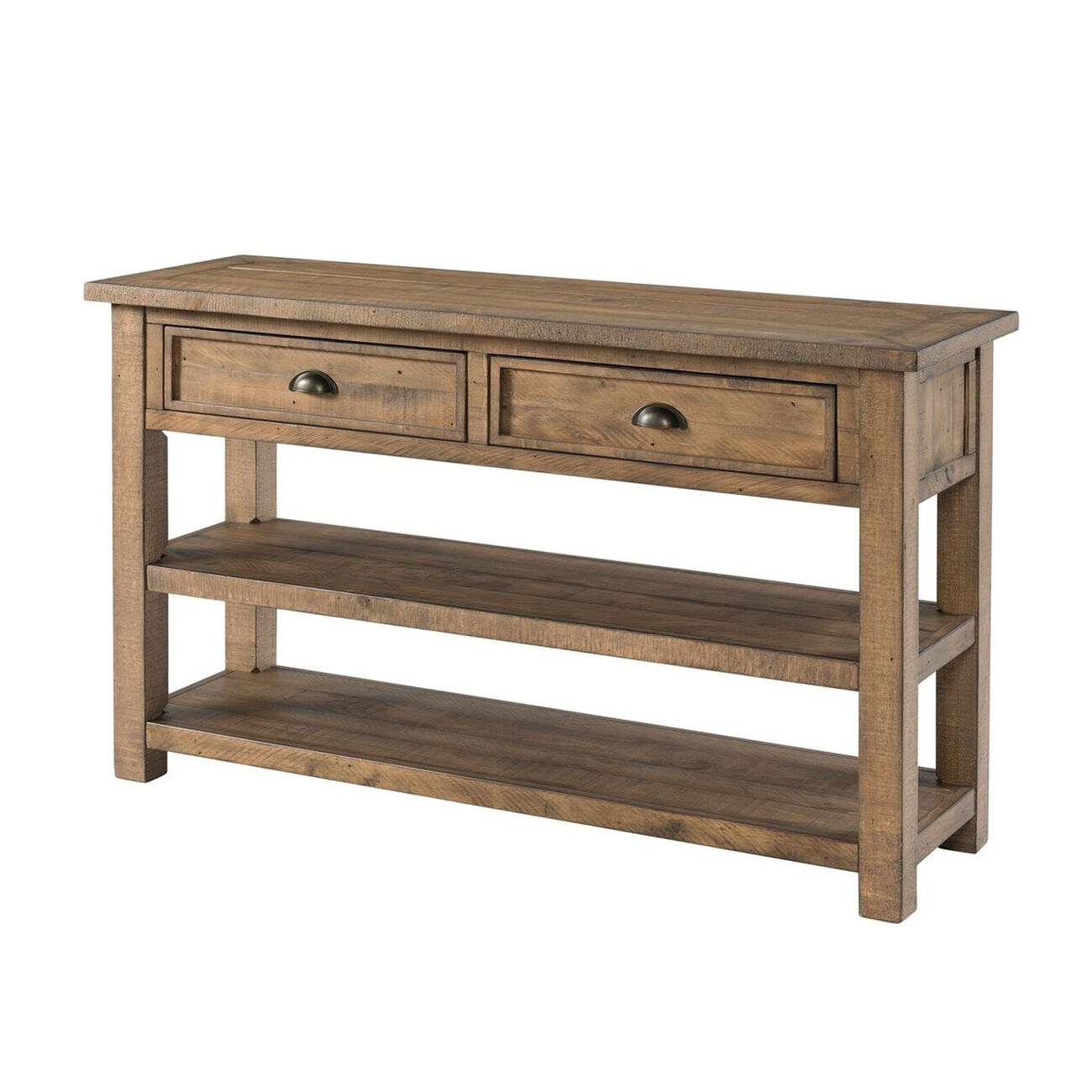 Coastal Style Rectangular Wooden Console Table with 2 Drawers, Brown