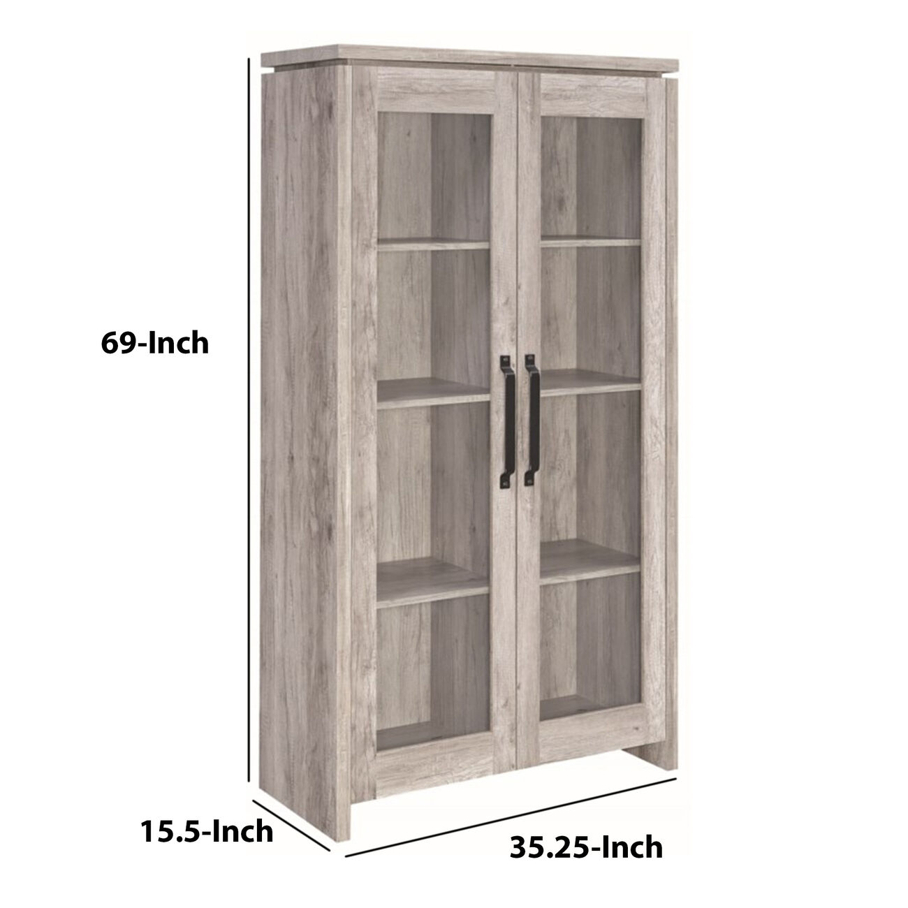 Spacious Wooden Curio Cabinet With Two Glass Doors,  Gray