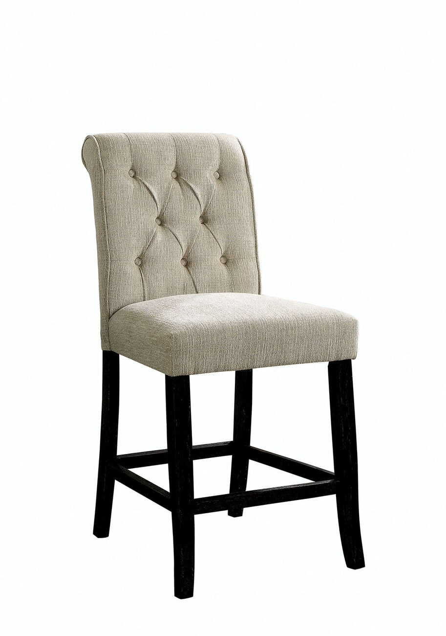 Wooden Fabric Upholstered Counter Height Chair, Ivory And Black, Pack Of Two
