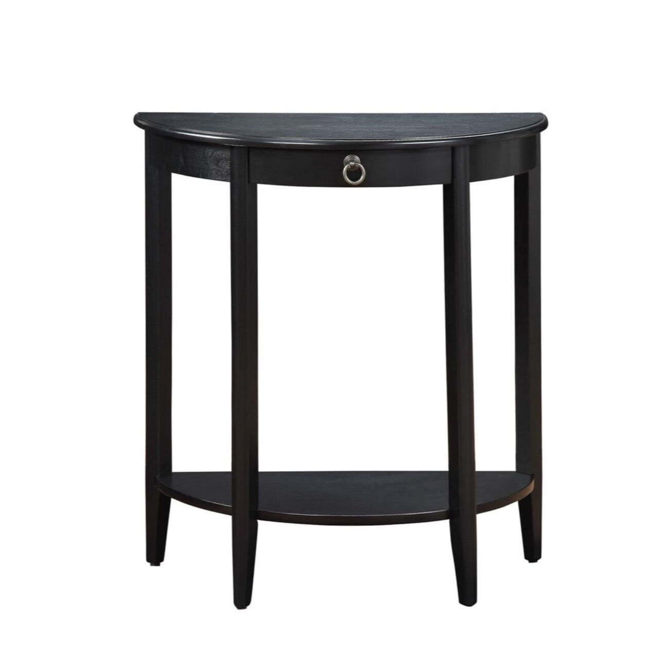 Wooden Half Moon Shaped Console Table with One Storage Drawer, Black