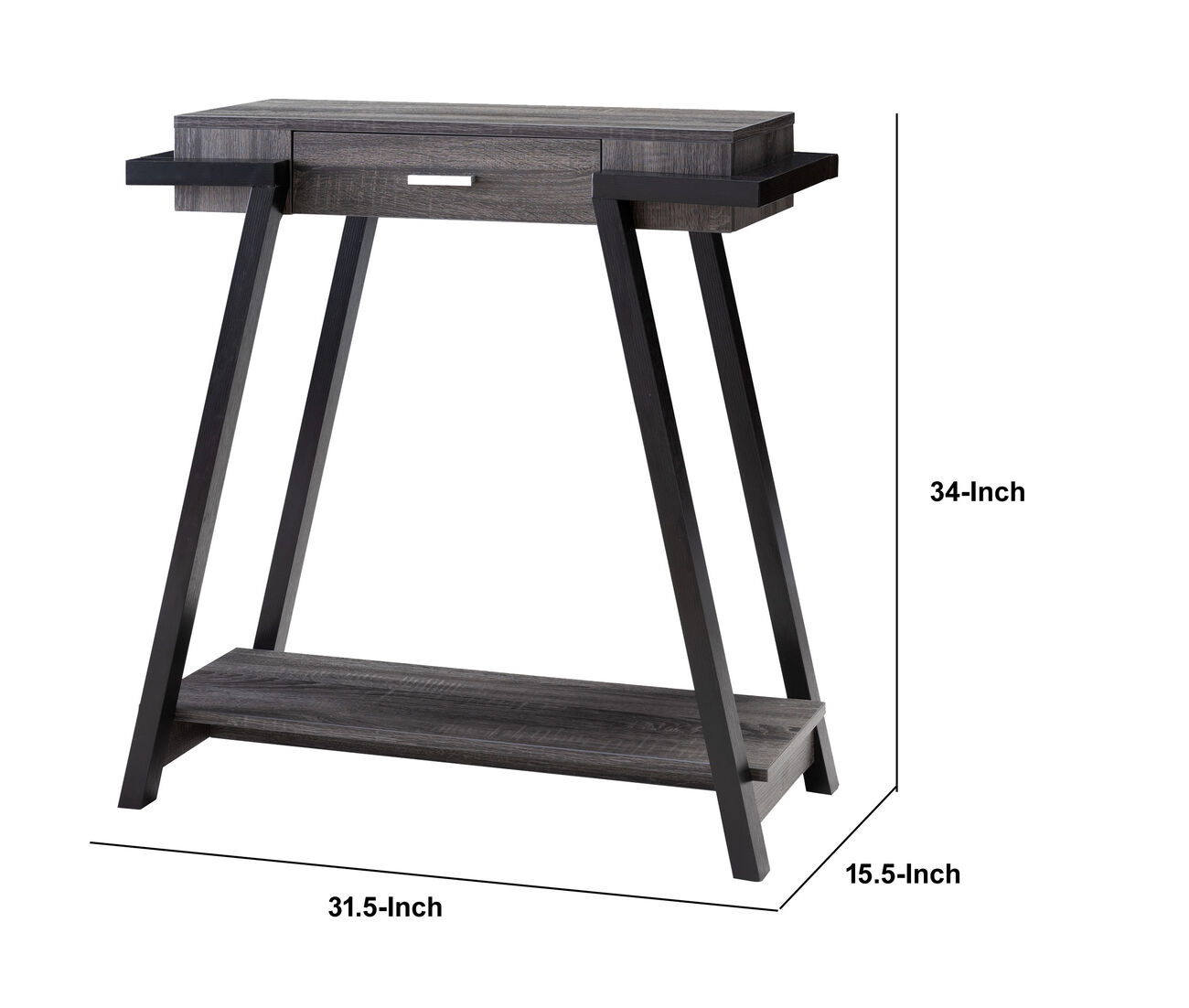 Wooden Console Table with Angled Leg Support and Drawer,Black and Gray