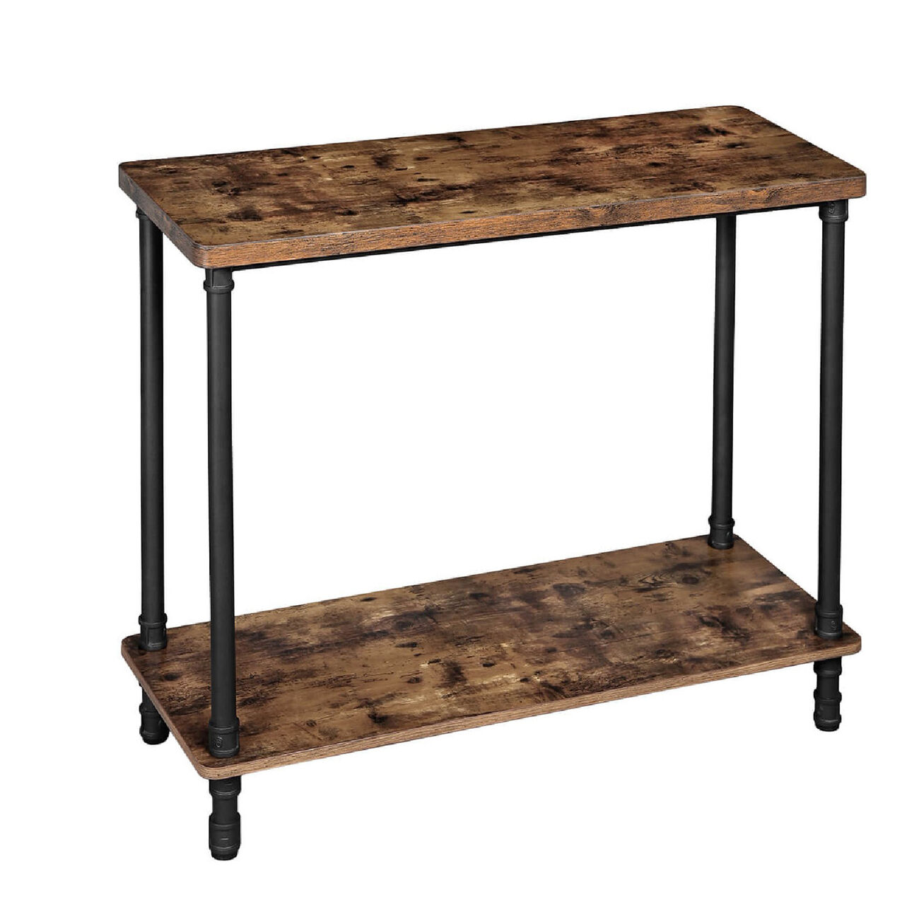 Wood and Metal Frame Console Table with Open Bottom Shelf, Rustic Brown