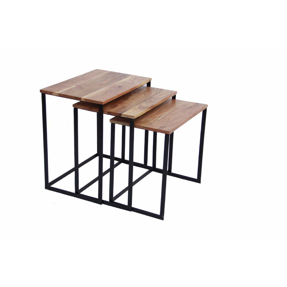Wooden Nesting Coffee End Tables With Metal Base, Set Of 3, Brown And Black