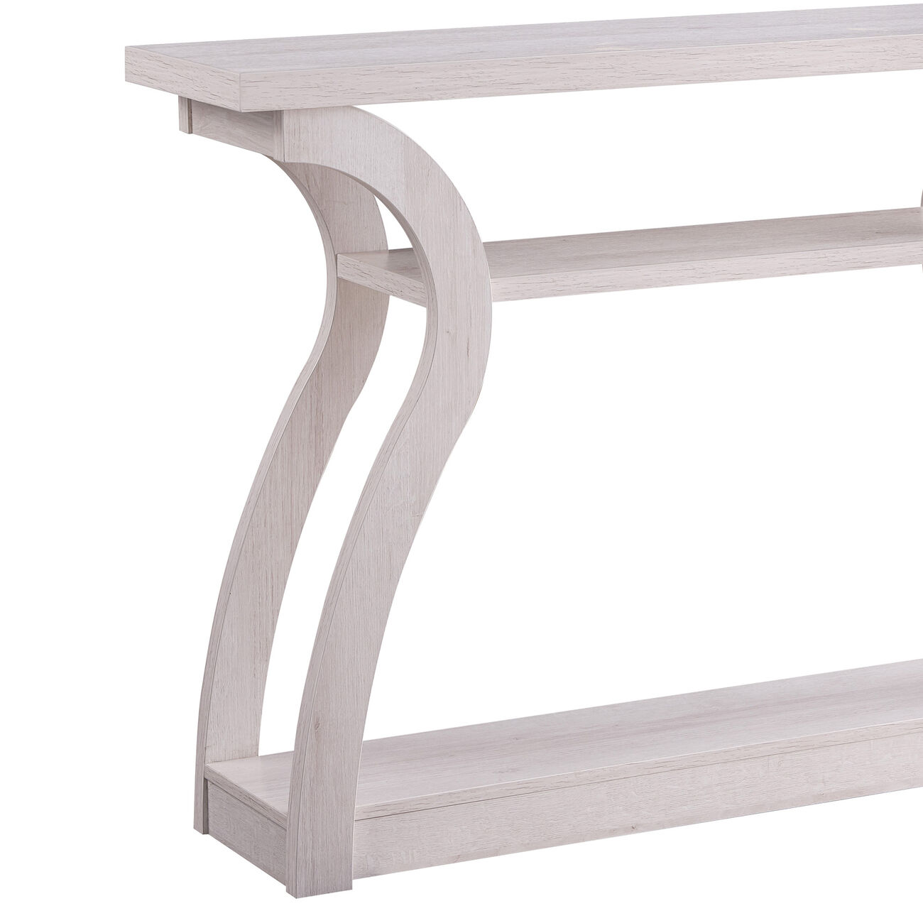 Rectangular Top Wooden Frame Console Table with 2 Bottom Shelves, Off White