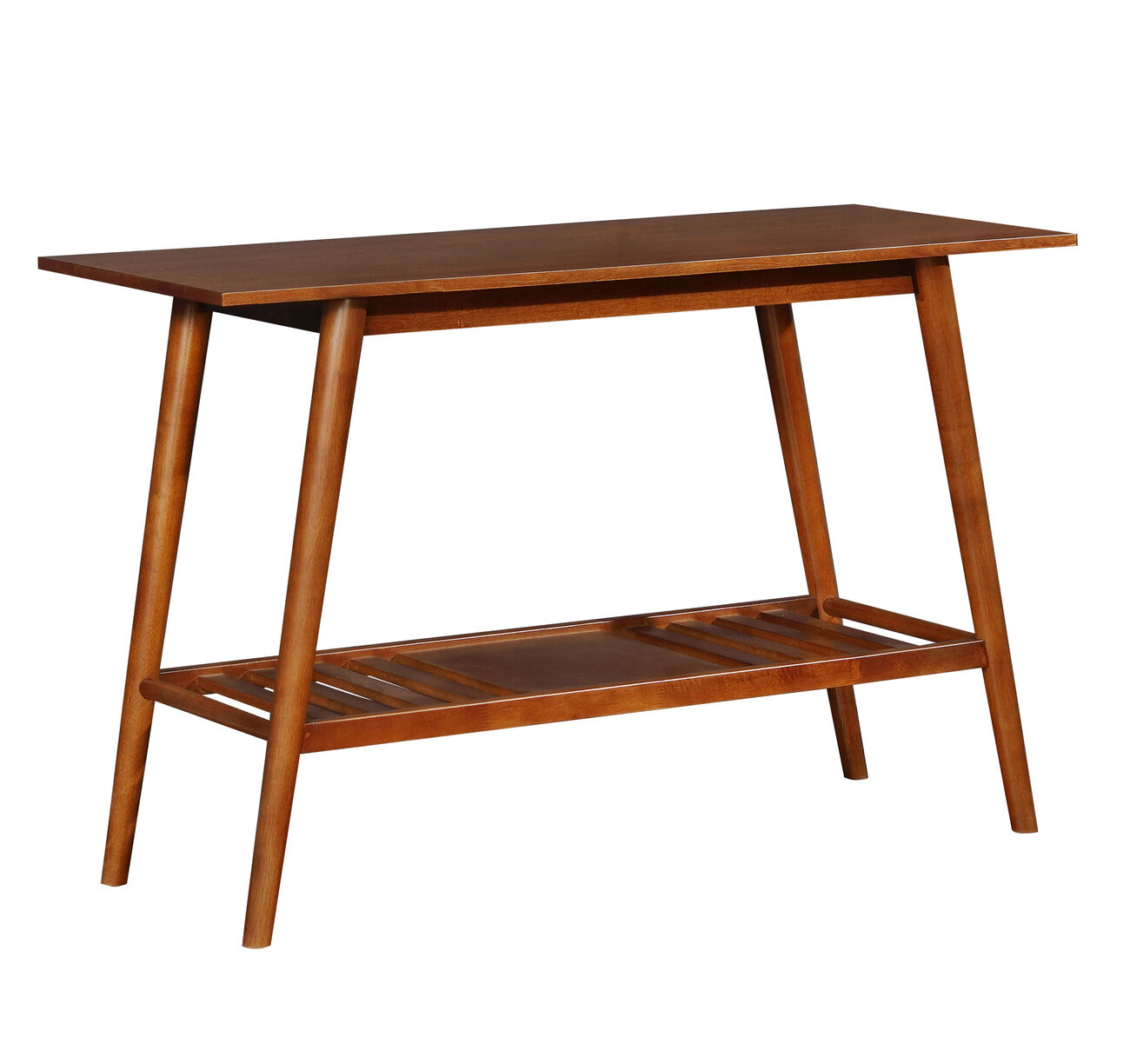 Wooden Console Table with Angled Legs and Open Shelf Storage, Brown