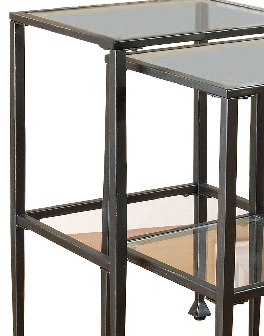 Set Of 2 Metal Nesting Tables With Glass Top, Black