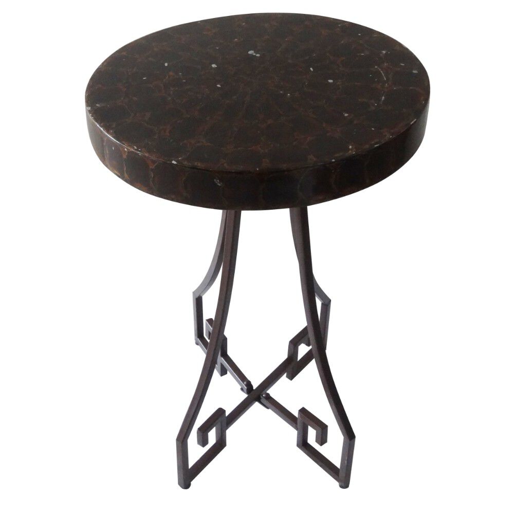 Designer Metal Base Table With Textured MDF Top, Black and Brown