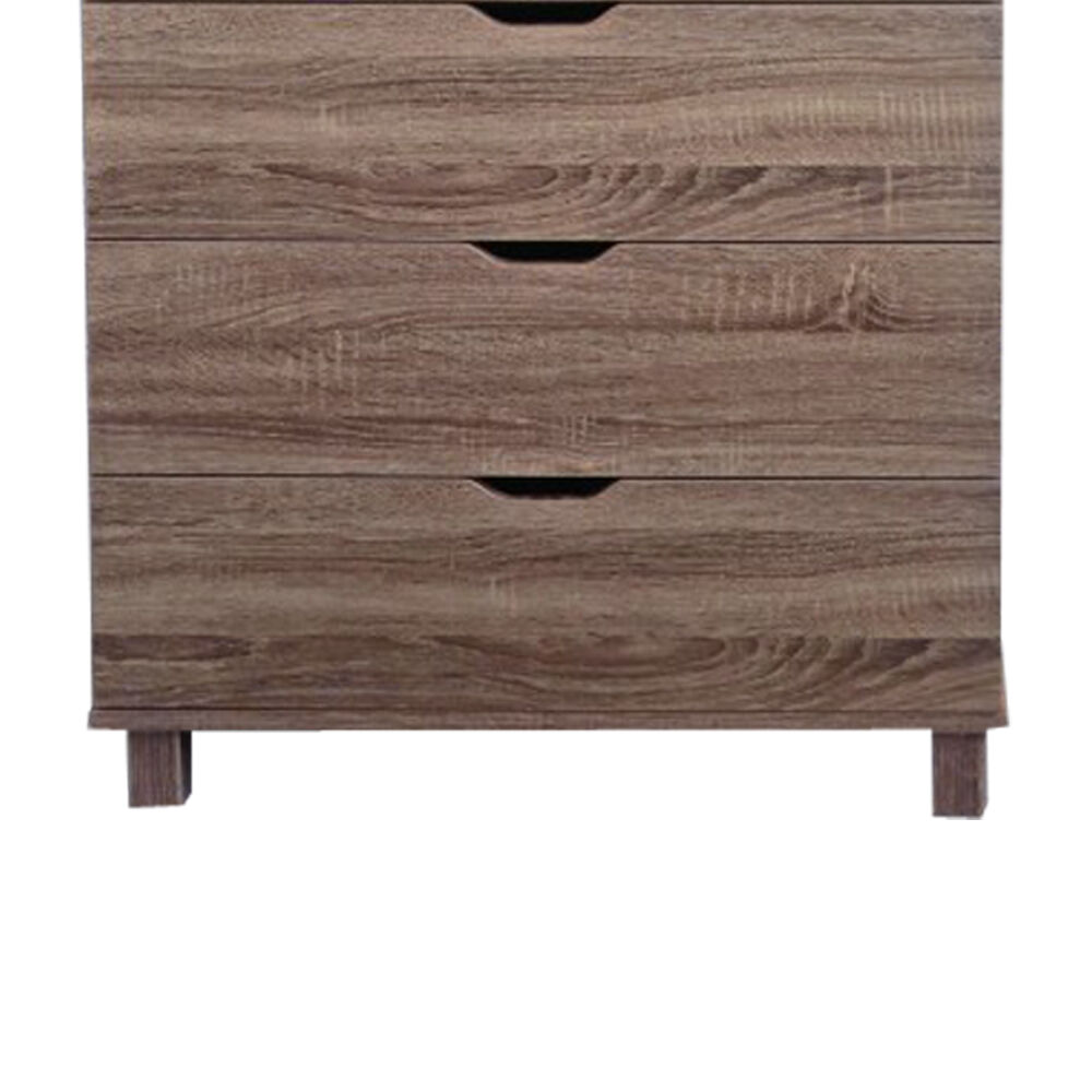 Spacious Brown Finish Chest With 5 Drawers On Metal Glides.