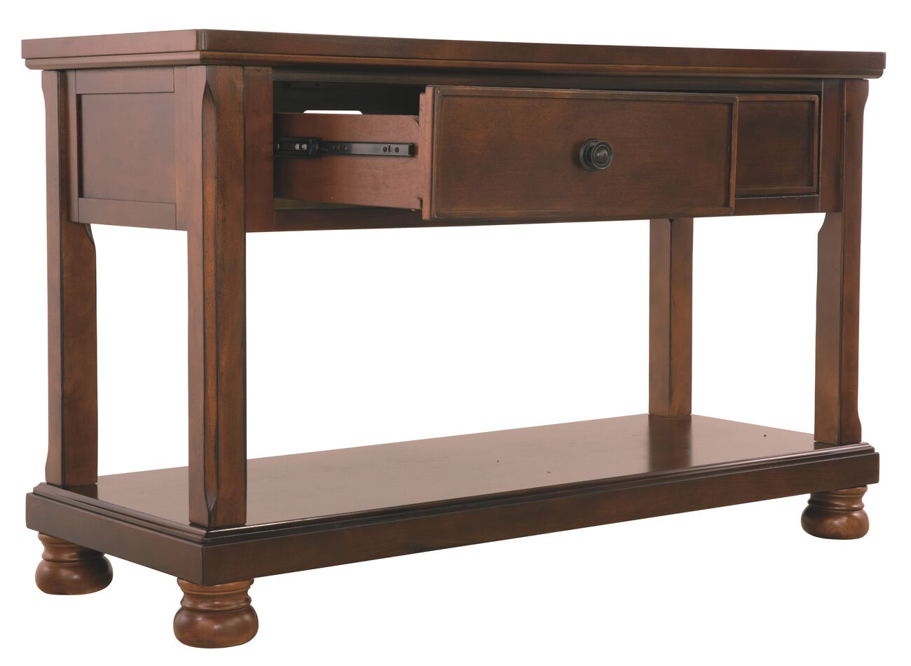 Wooden Console Table with Bun Feet and Storage Space, Brown