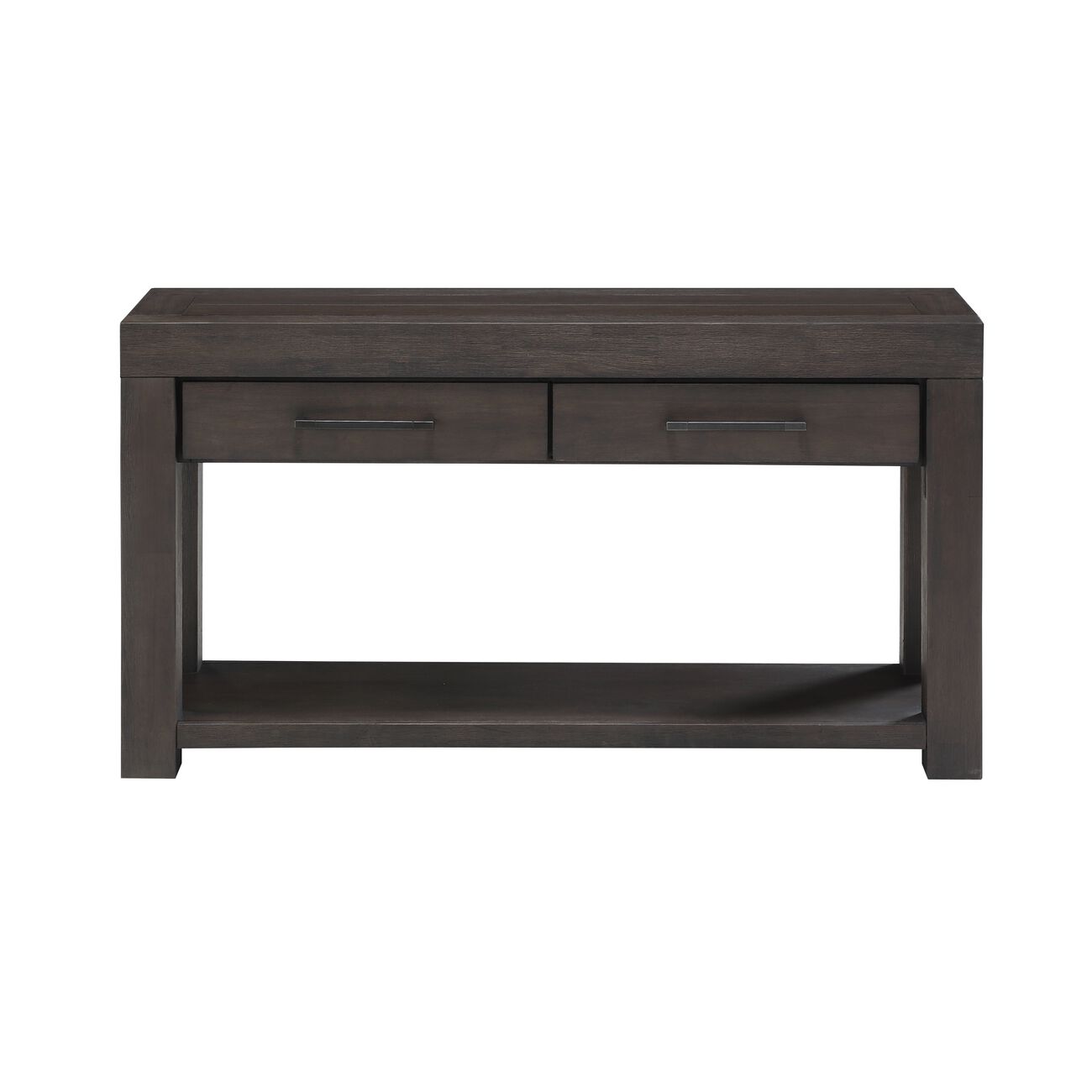 2 Drawer Wooden Console Table with Bar Handles and Open Shelf, Brown