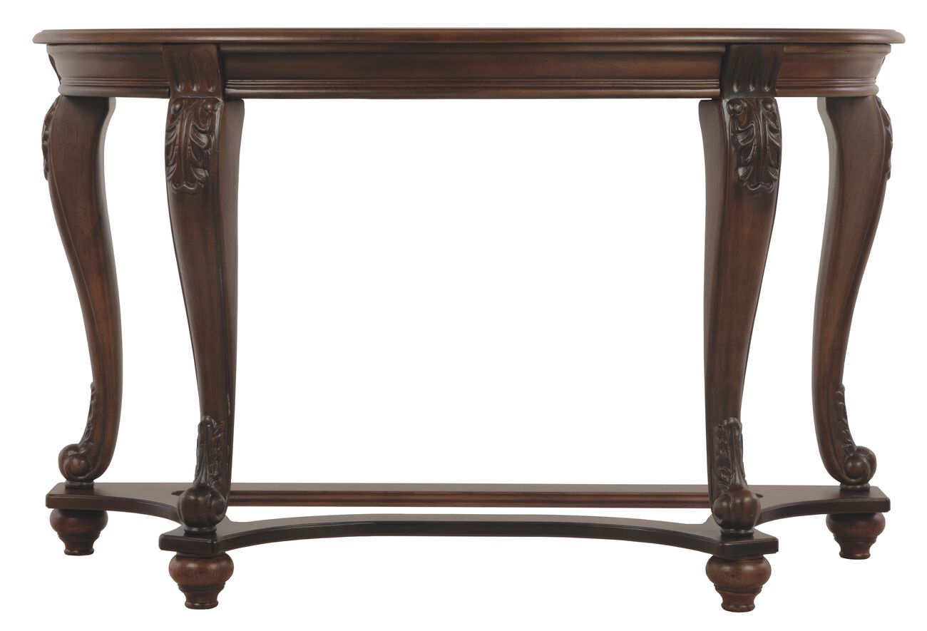 Halfmoon Shape Wooden Sofa Table with Glass Inserted Top, Brown