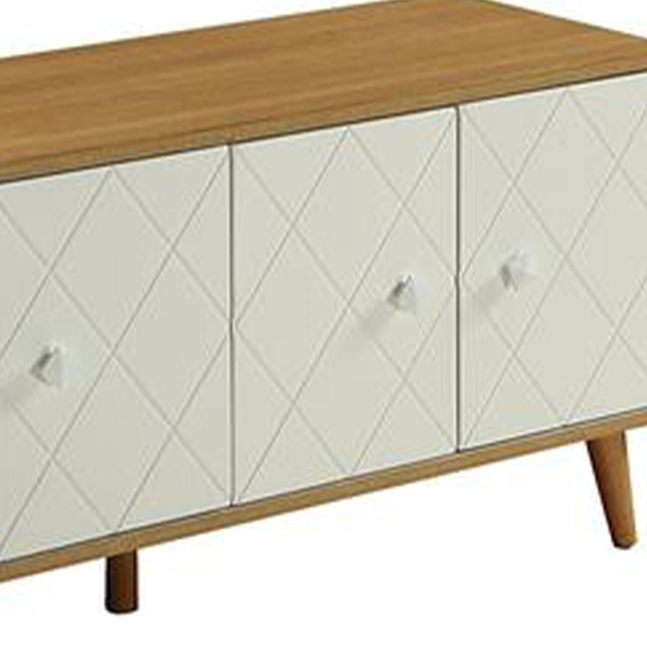 Wooden Console Table with Diamond Grid Patterned Doors, Natural Brown and White