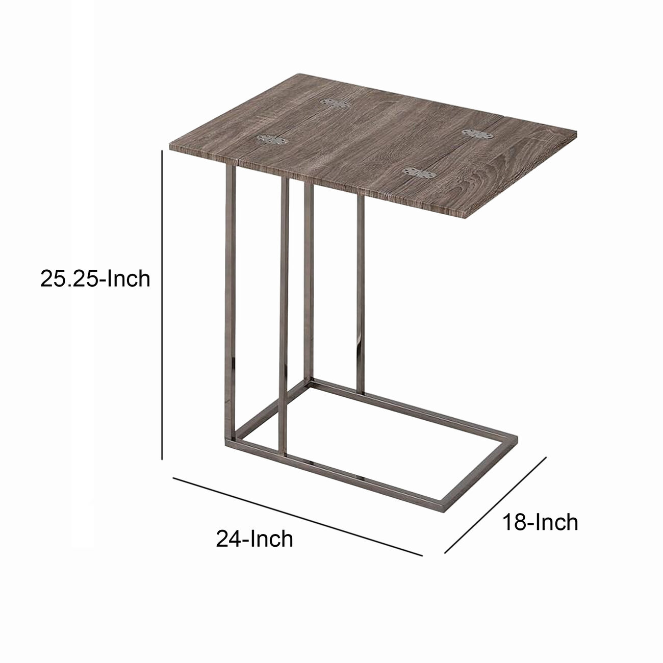 Stylish Wooden Snack Table With Metal Base, Gray