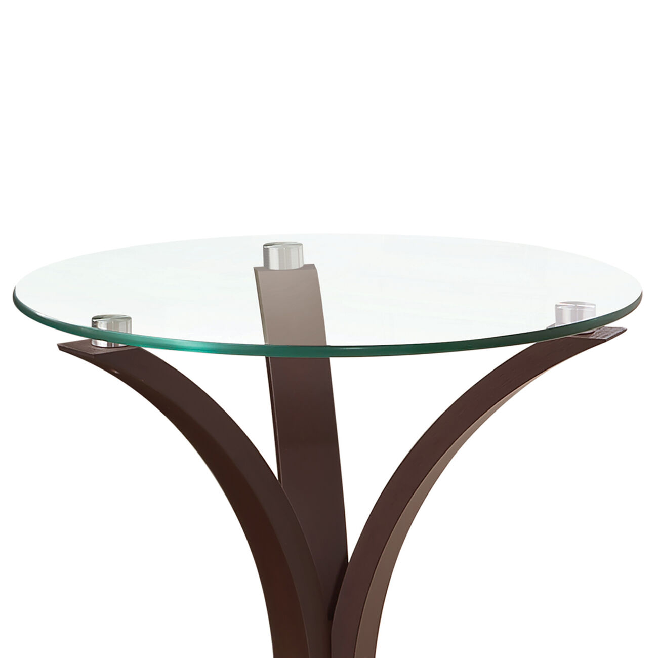 Contemporary Metal Accent Table With Glass Top, Brown And Clear
