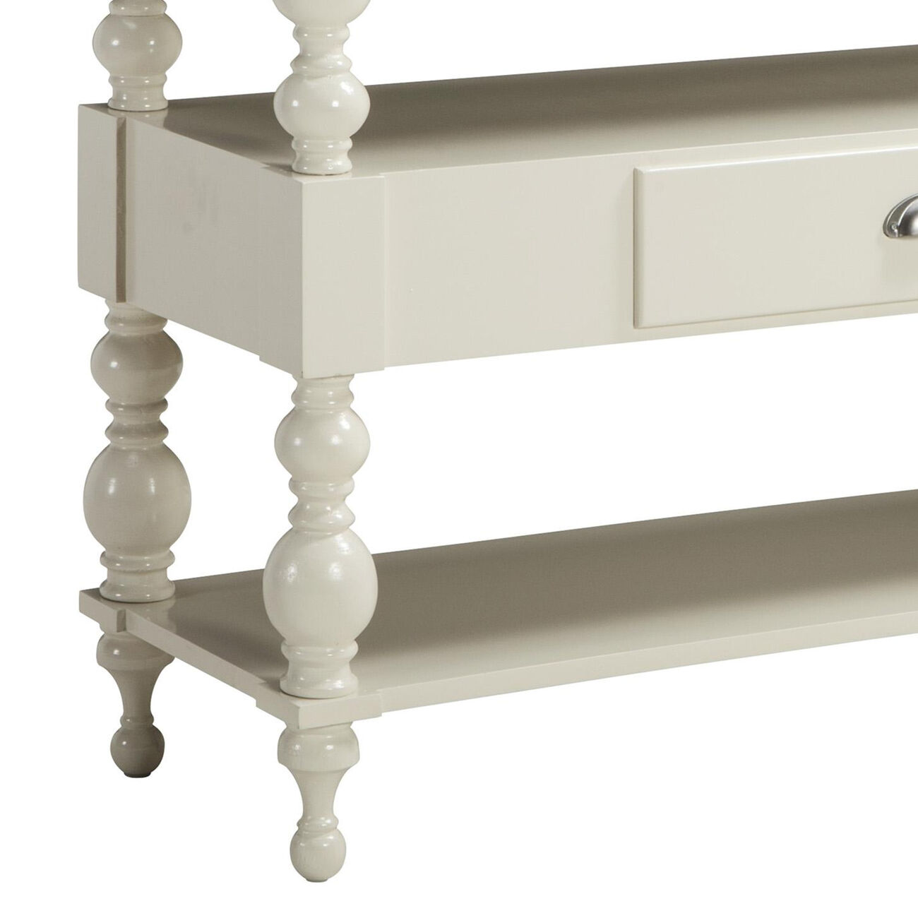 1 Drawer and 2 Shelves Wooden Console Table with Aluminum Top,Gray and White
