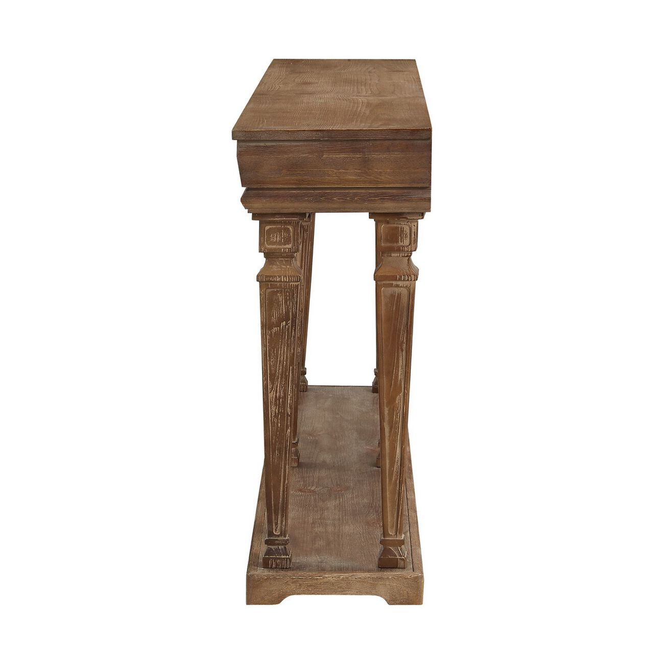 Traditional Style Wooden Console with One Open Bottom Shelf, Brown