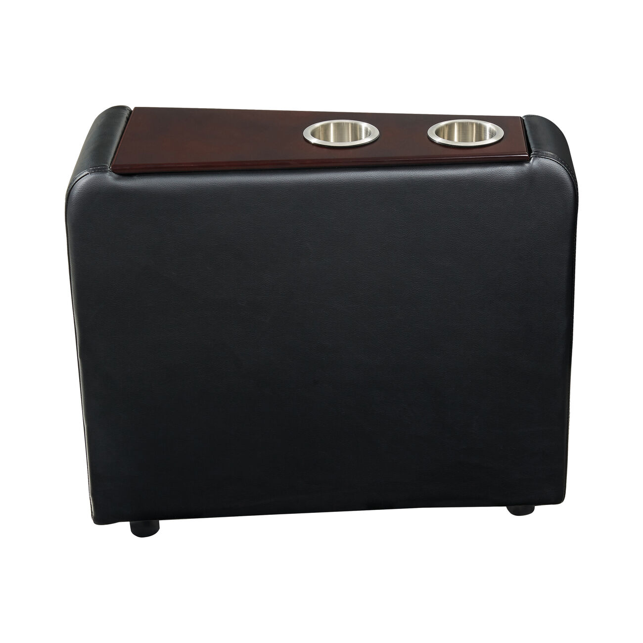 Leatherette Console with 2 Removable Metal Cup Holders, Black and Silver