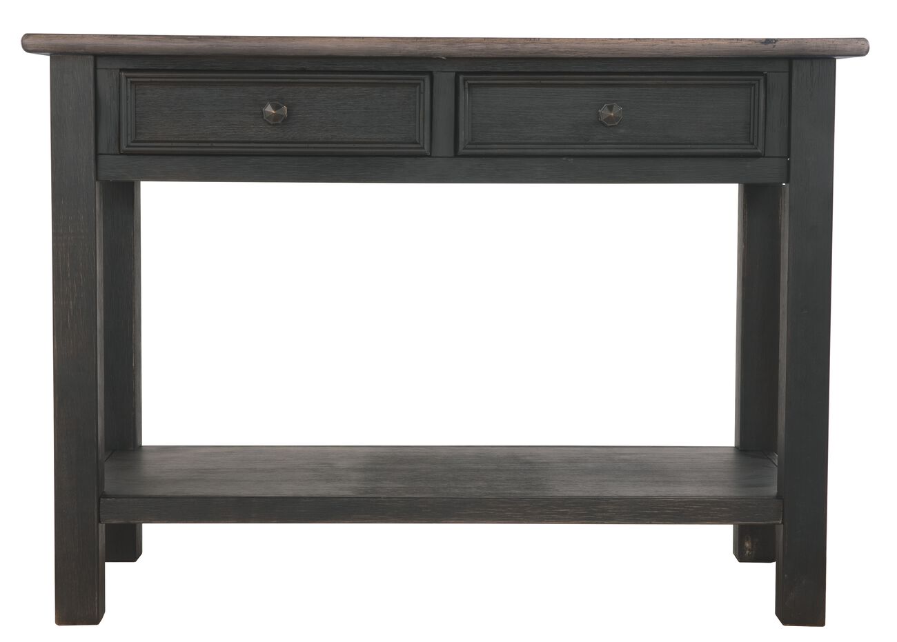 Wooden Sofa Table with 2 Drawers and Bottom Shelf, Brown and Black