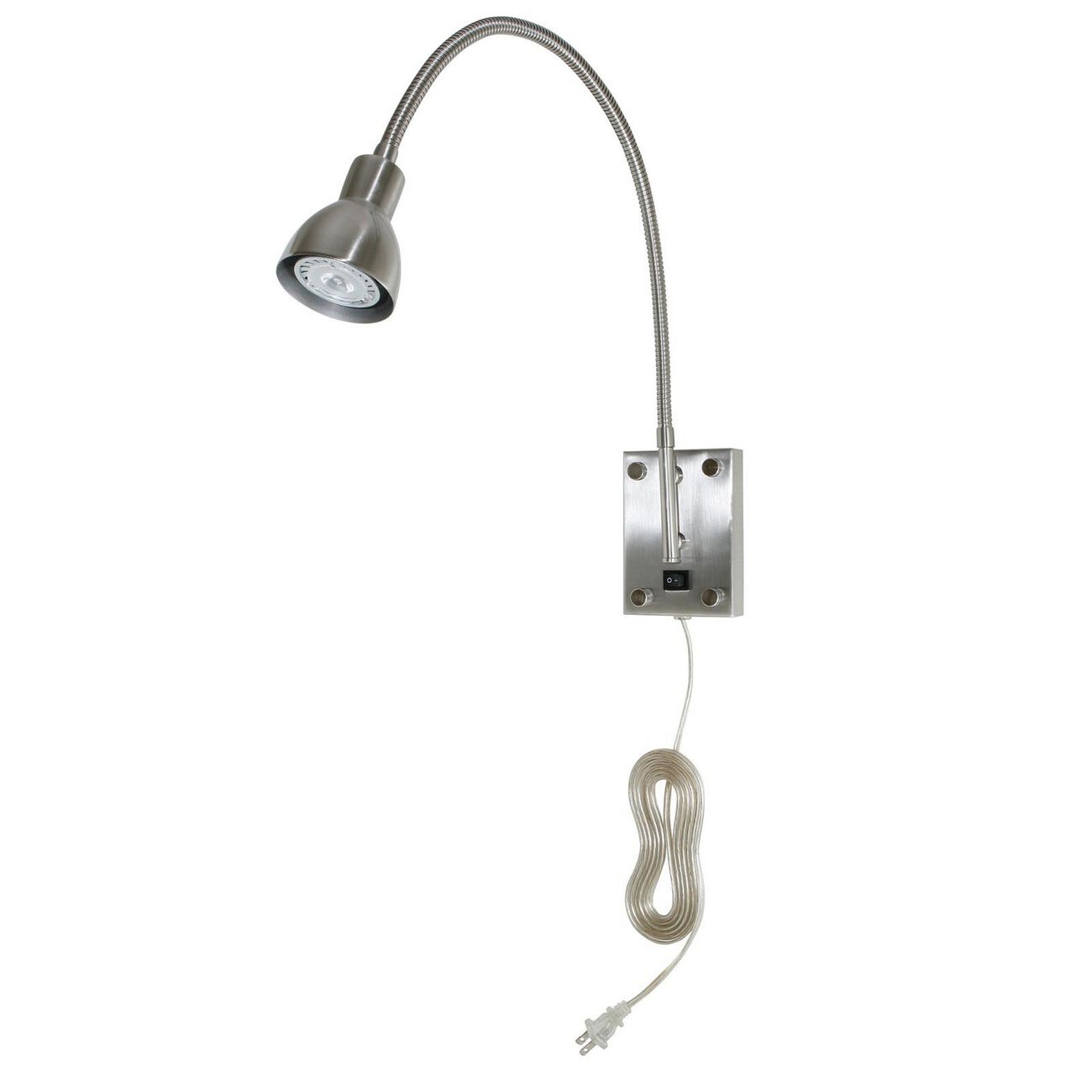 Metal Round Wall Reading Lamp with Plug In Switch, Silver