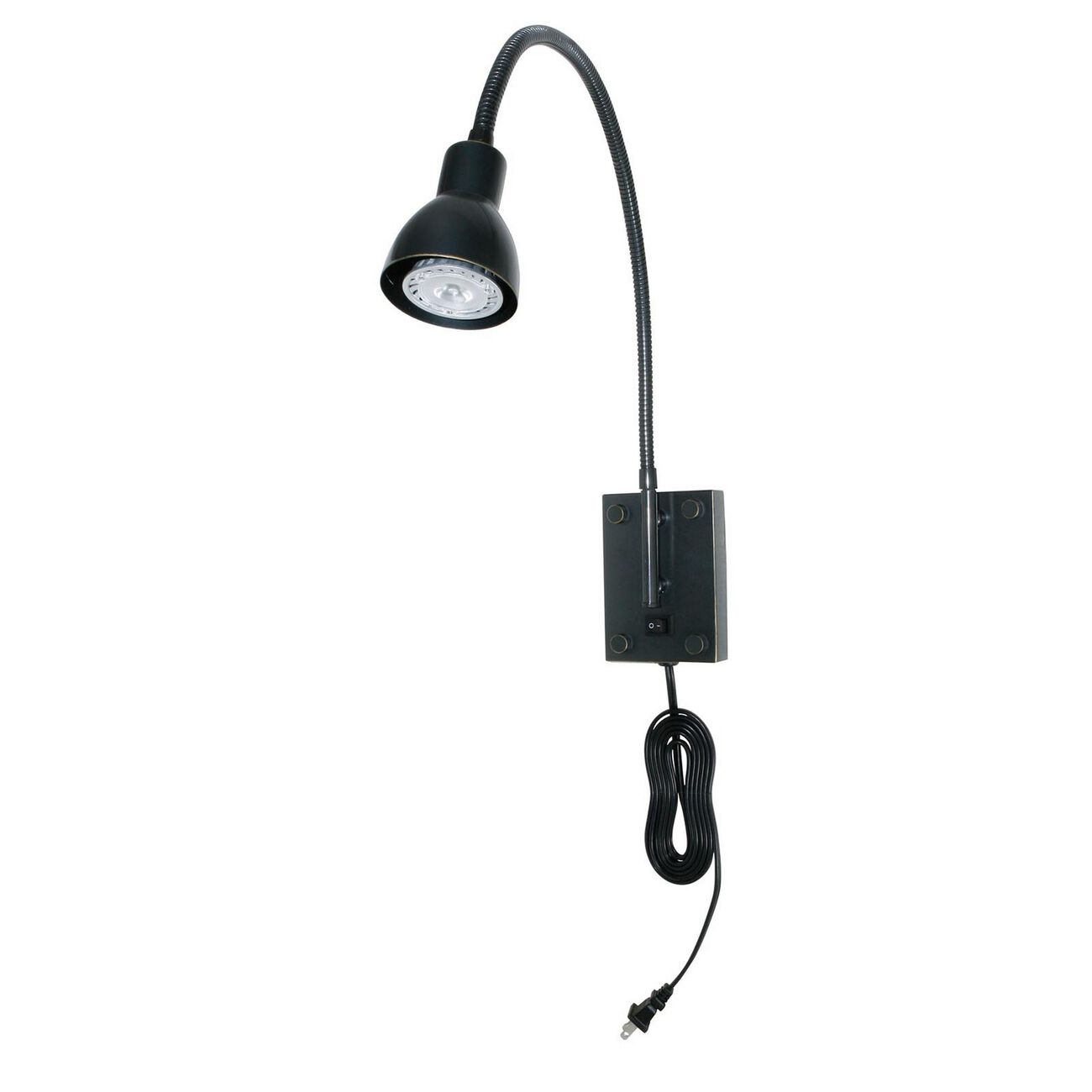 Metal Round Wall Reading Lamp with Plug In Switch, Black