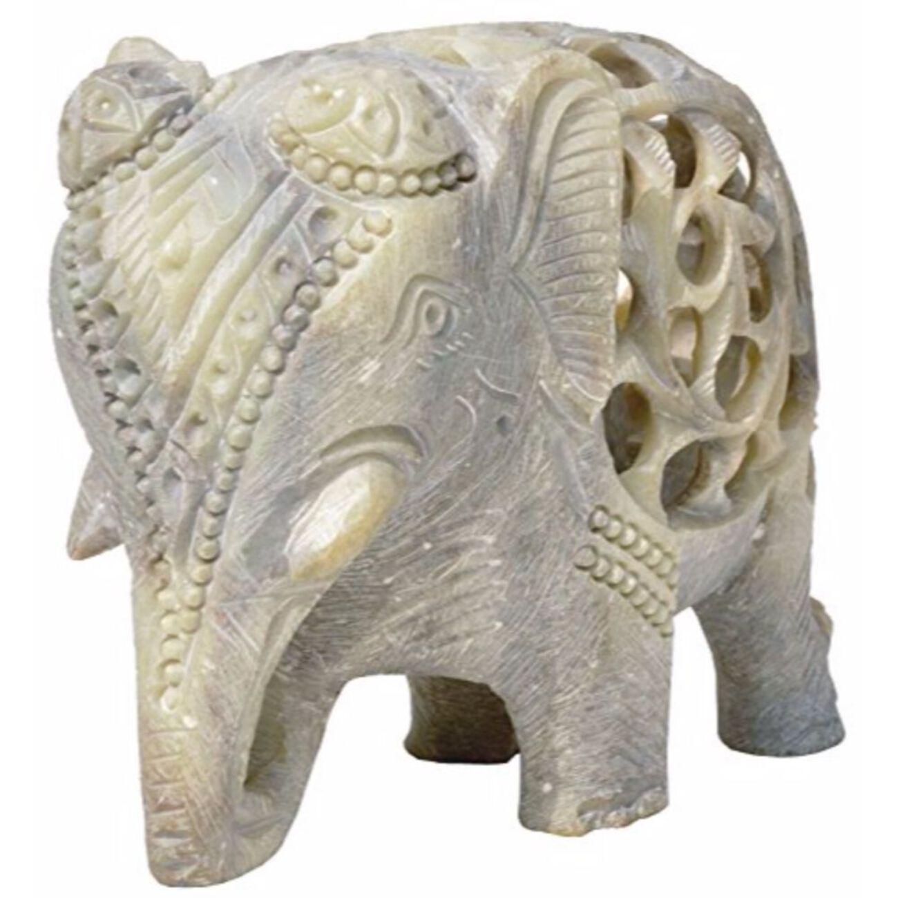 Benzara Handmade Soapstone Elephant Figurine With Baby Elephant Inside, White