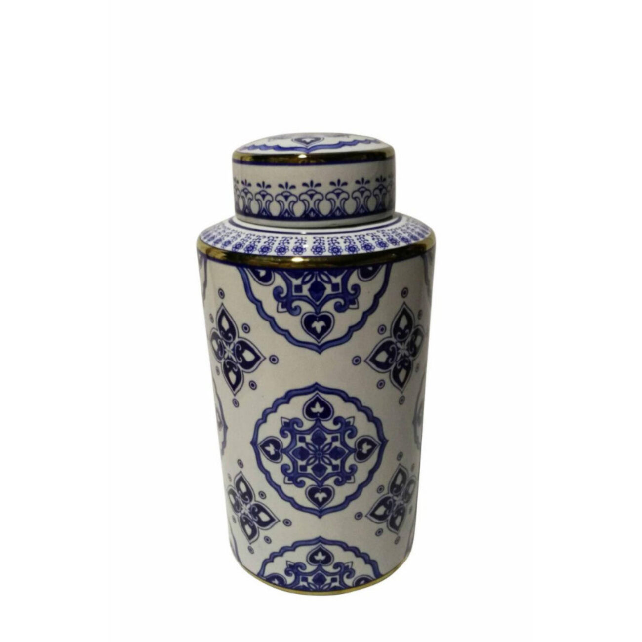 Traditional Ceramic CoveredDecorative Jar, Blue And White