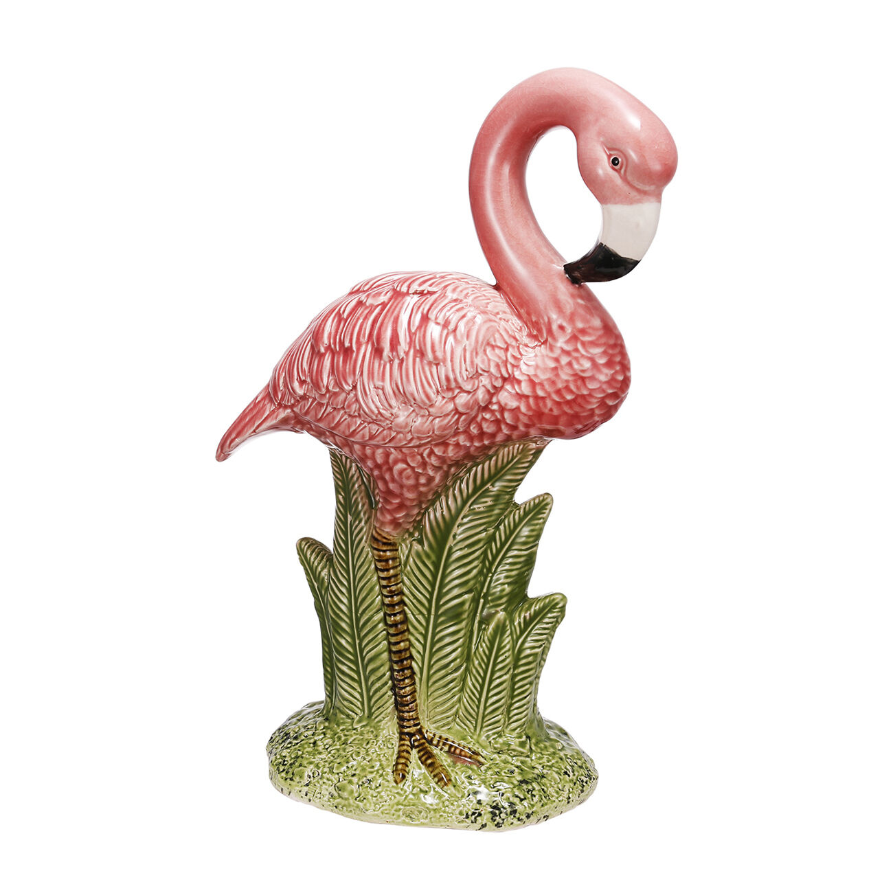 Ceramic Flamingo Accent , Pink And Green