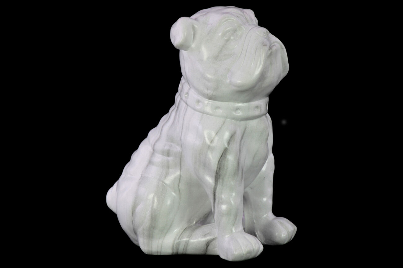 Sitting British Bulldog Figurine In Ceramic, White