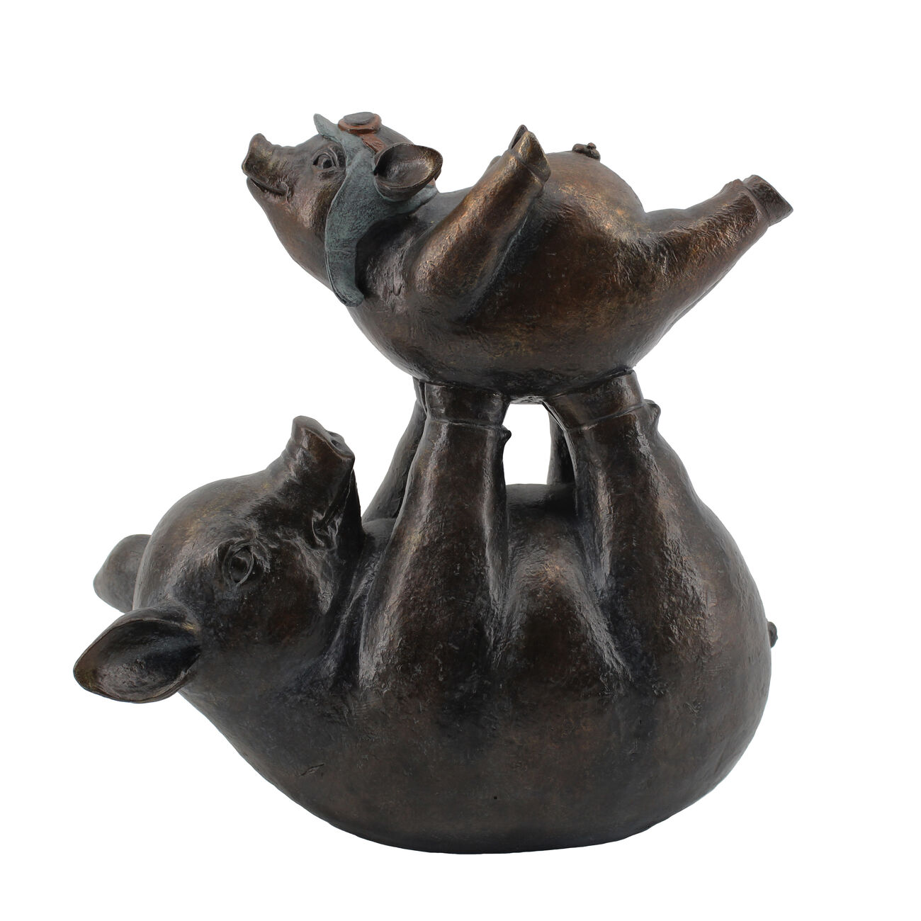 Polyresin Figurine Featuring Father and Son Pig Playing, Bronze