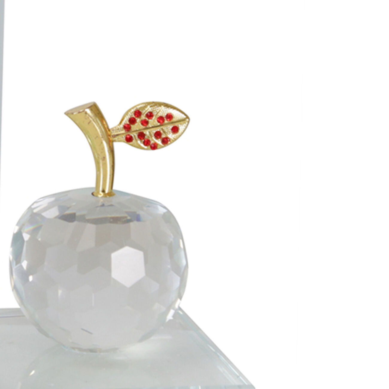 Glass Made Apple Statuette Bookend, Pair of 2, Clear and Gold