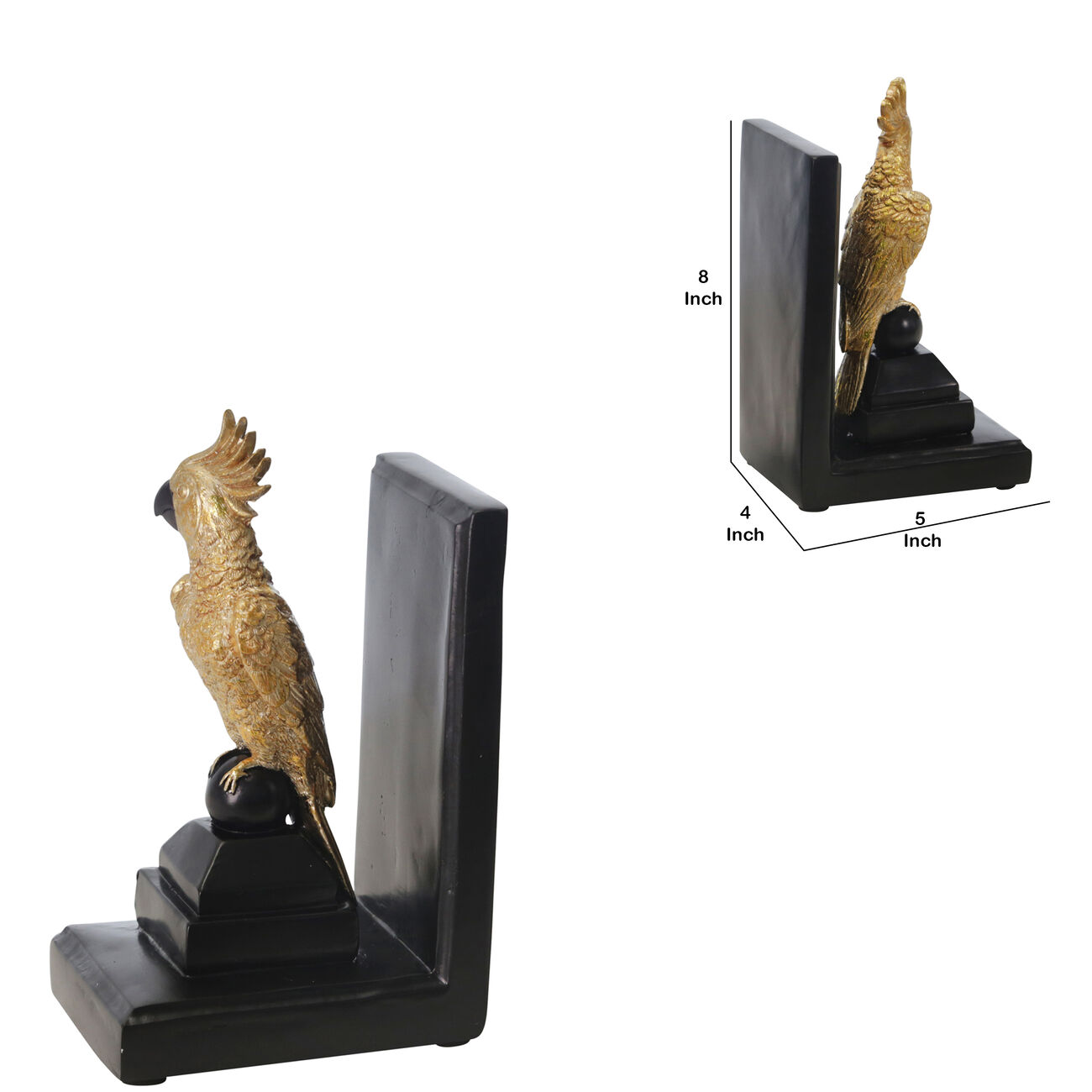 Polyresin L Shaped Cocktail Bookend with Rubber Caps, Black and Gold