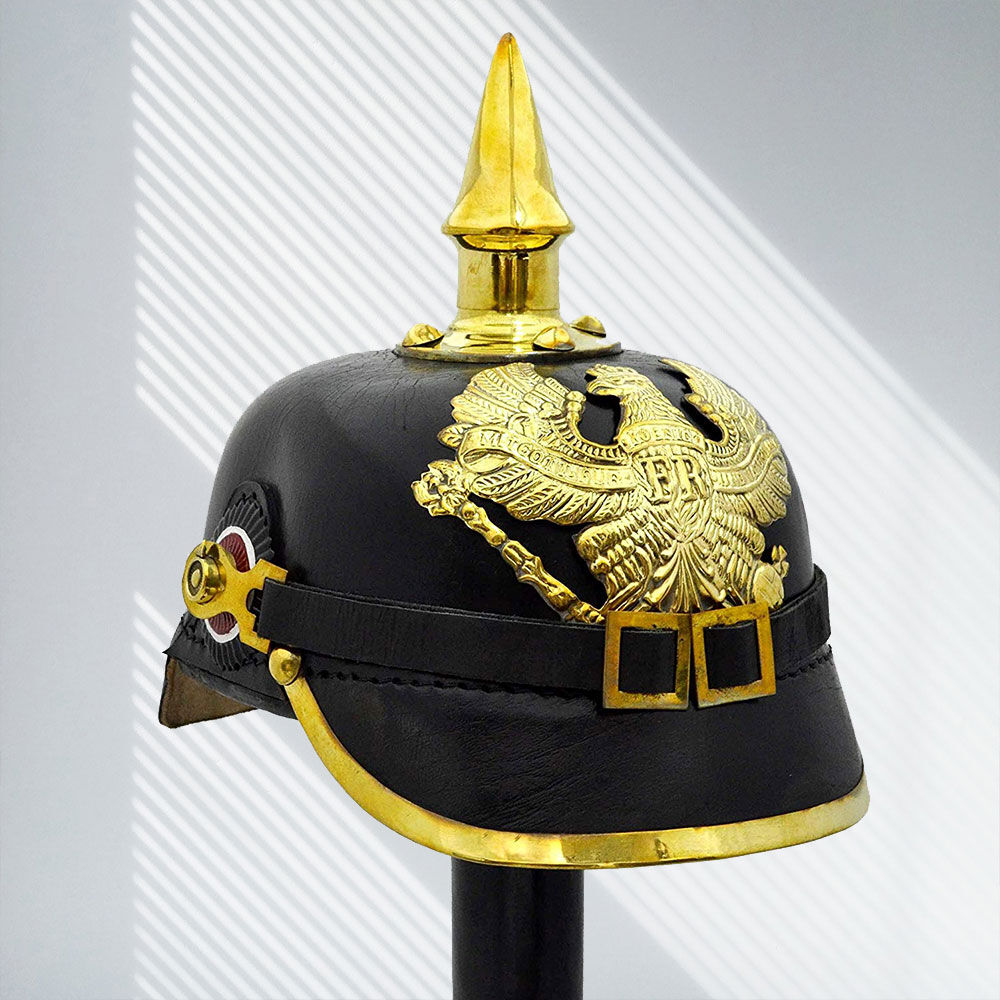 German Pickelhaube Officer Imperial Prussian Helmet, Black and Gold