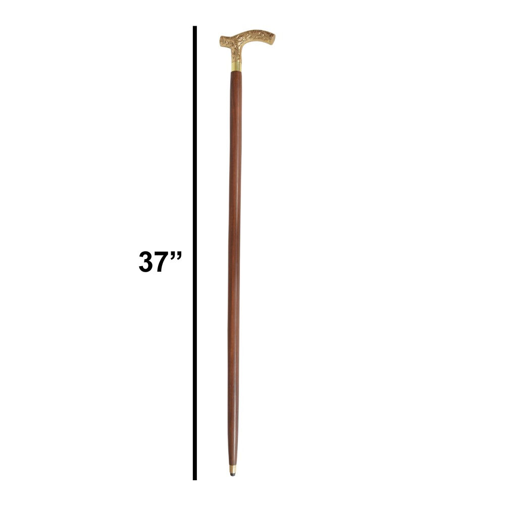 Lyptus Wood Walking Stick With Aesthetic Brass Handle, Walnut Brown