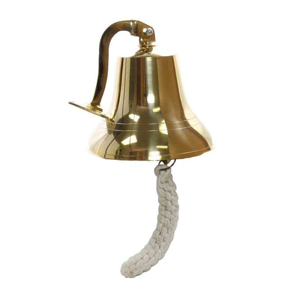 Nautical 6 Inches Metal Ship Bell With Wall Bracket, Gold