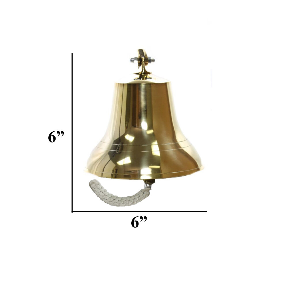 Nautical 6 Inches Metal Ship Bell With Wall Bracket, Gold