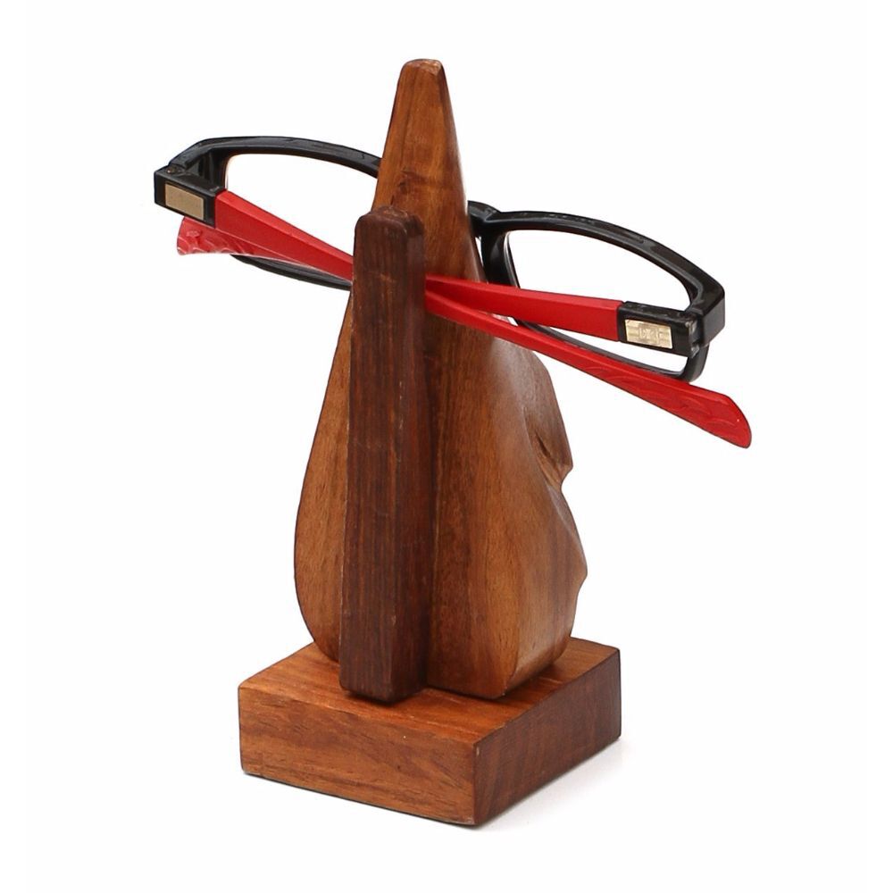 Benzara Hand Carved Wooden Nose Shaped Spectacle Holder, Brown
