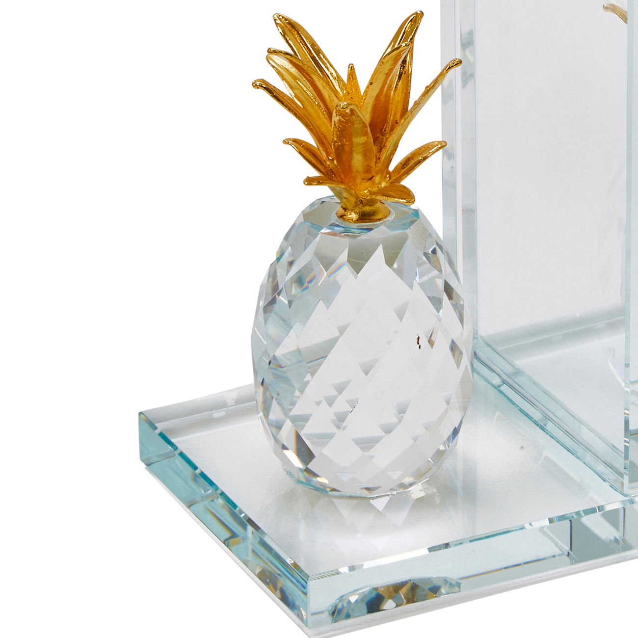 Glass Made Crystal Pineapple Bookend, Pair of 2, Gold and Clear