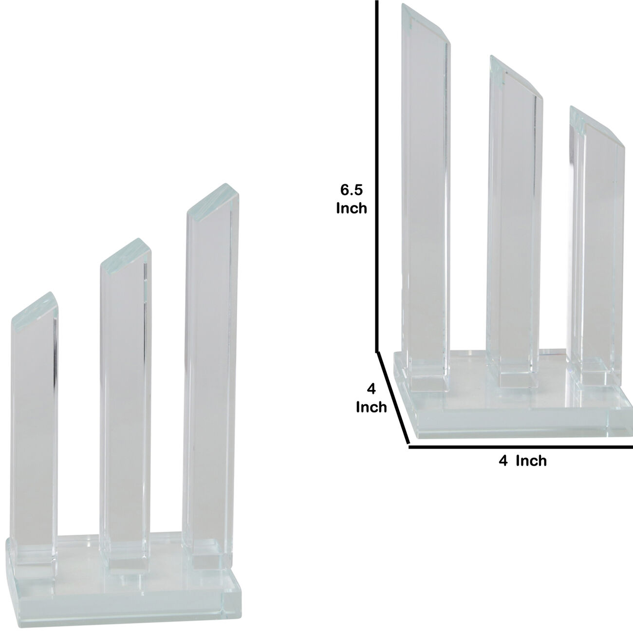 Glass Made Pillar Statuette Bookend, Pair of 2, Clear