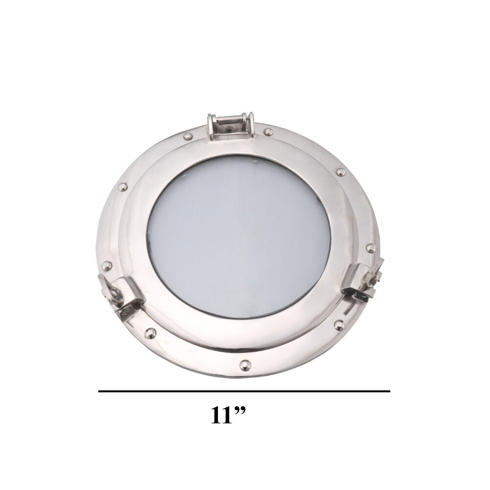 Glass Inserted Aluminum Porthole WallDecor With Hinge Joint, Gray
