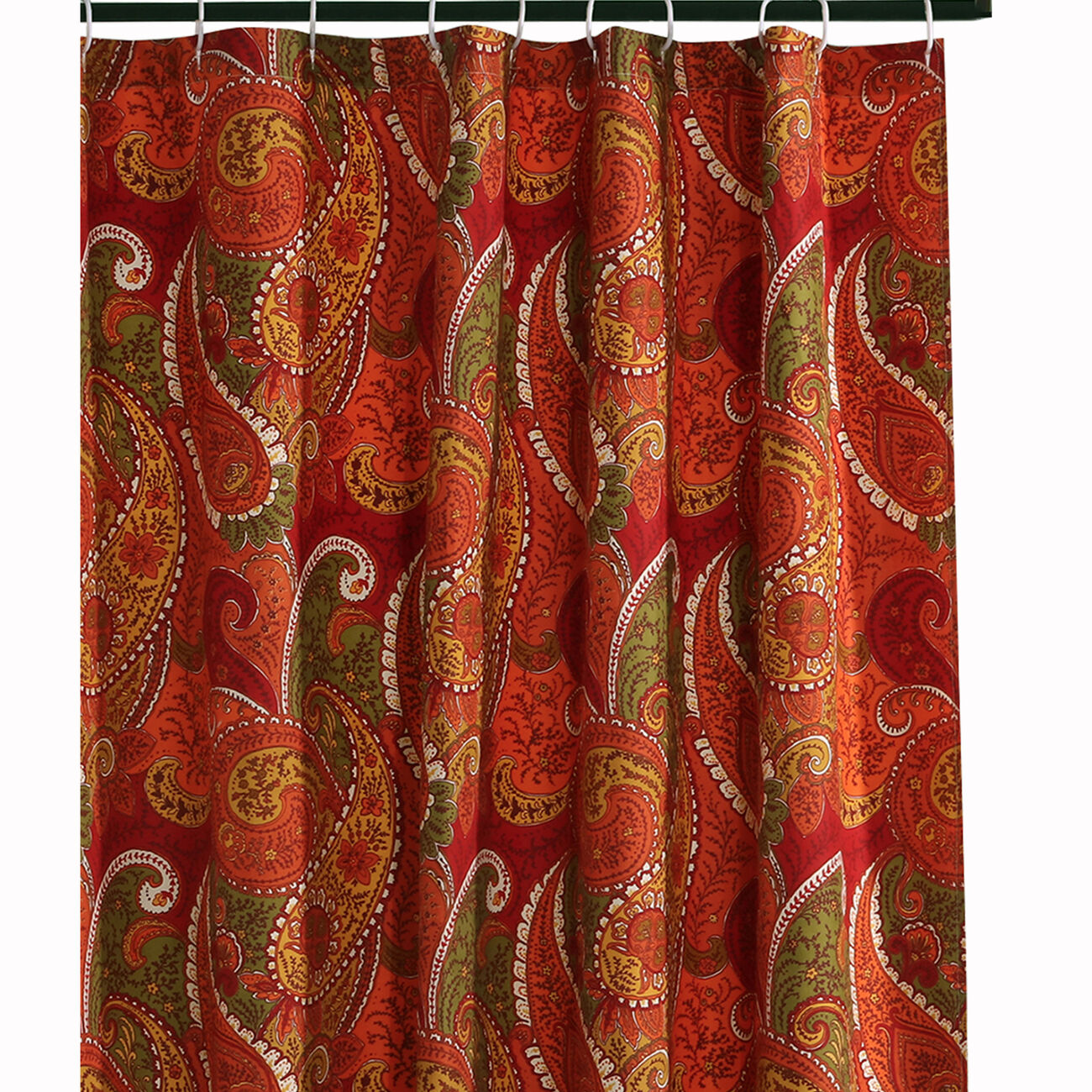 72 x 72 Polyester Shower Curtain with Paisley Print, Cinnamon Red