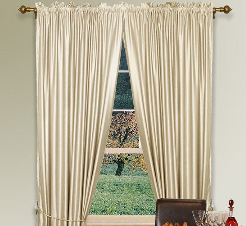 Ivory Faux Silk Curtain W/ Hi-Density Polyester Silk Fabric